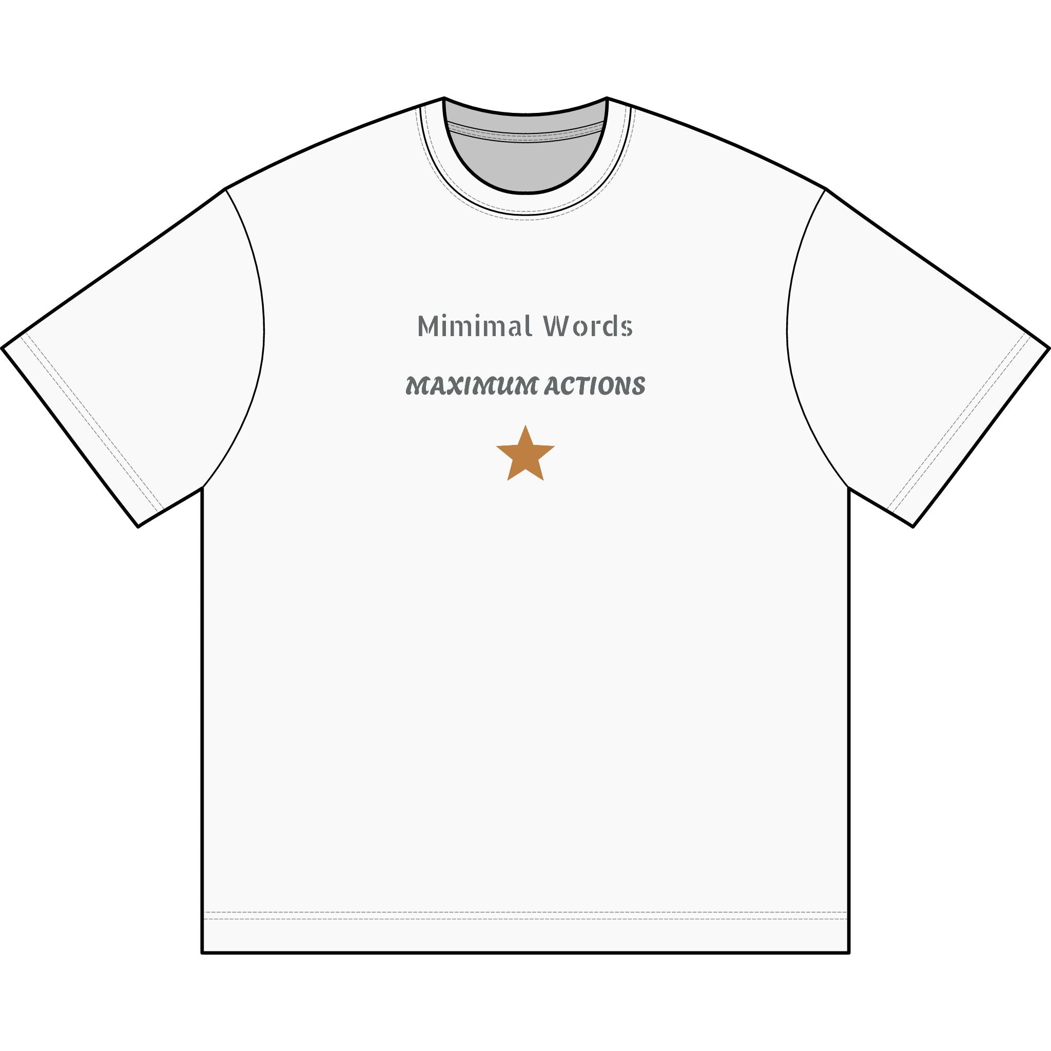 Minimal Words Box Tee – 'Minimal Words, Maximum Actions' Star Graphic