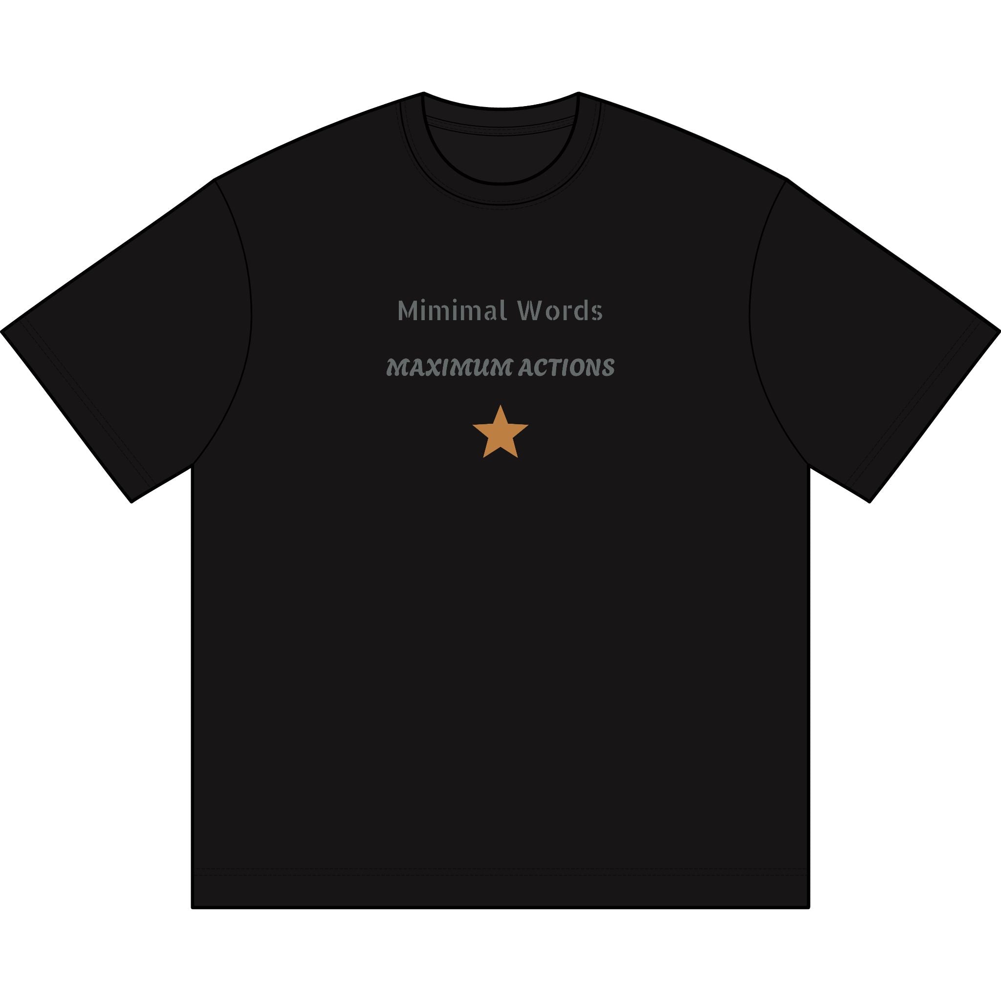 Minimal Words Box Tee – 'Minimal Words, Maximum Actions' Star Graphic