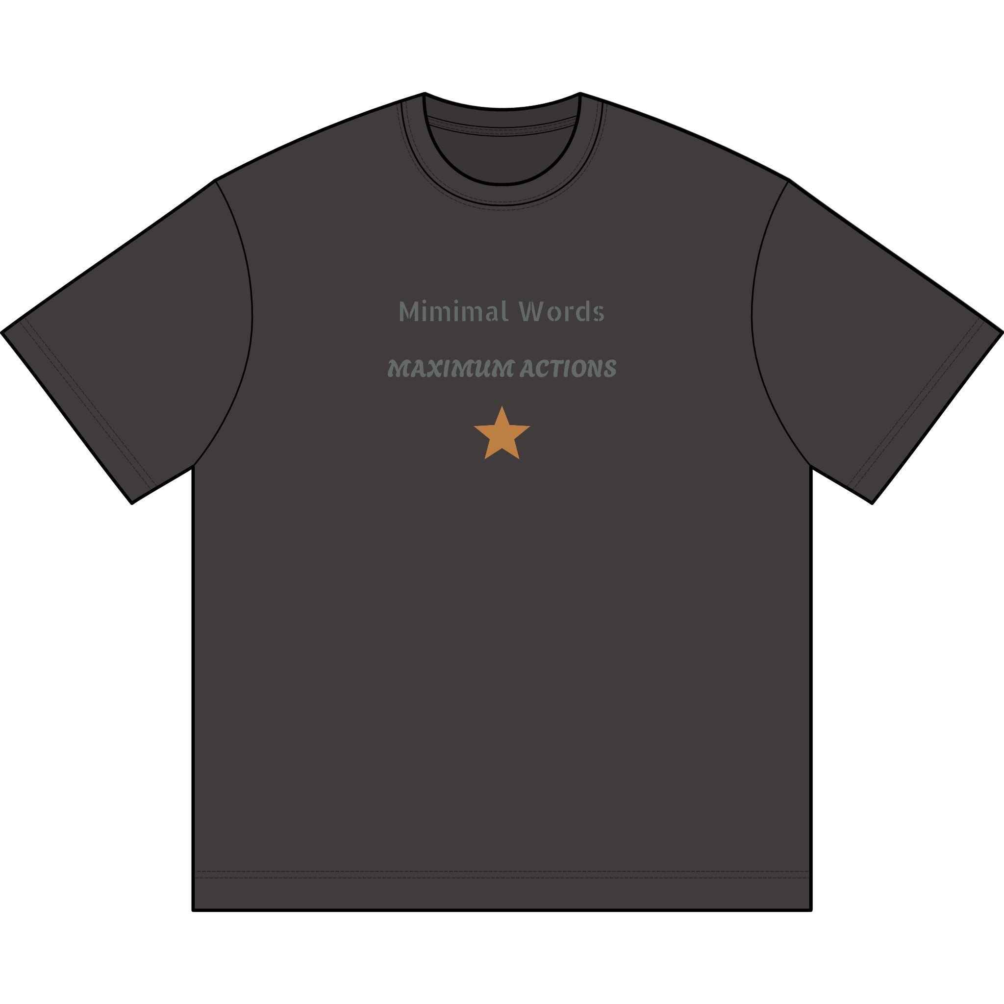 Minimal Words Box Tee – 'Minimal Words, Maximum Actions' Star Graphic