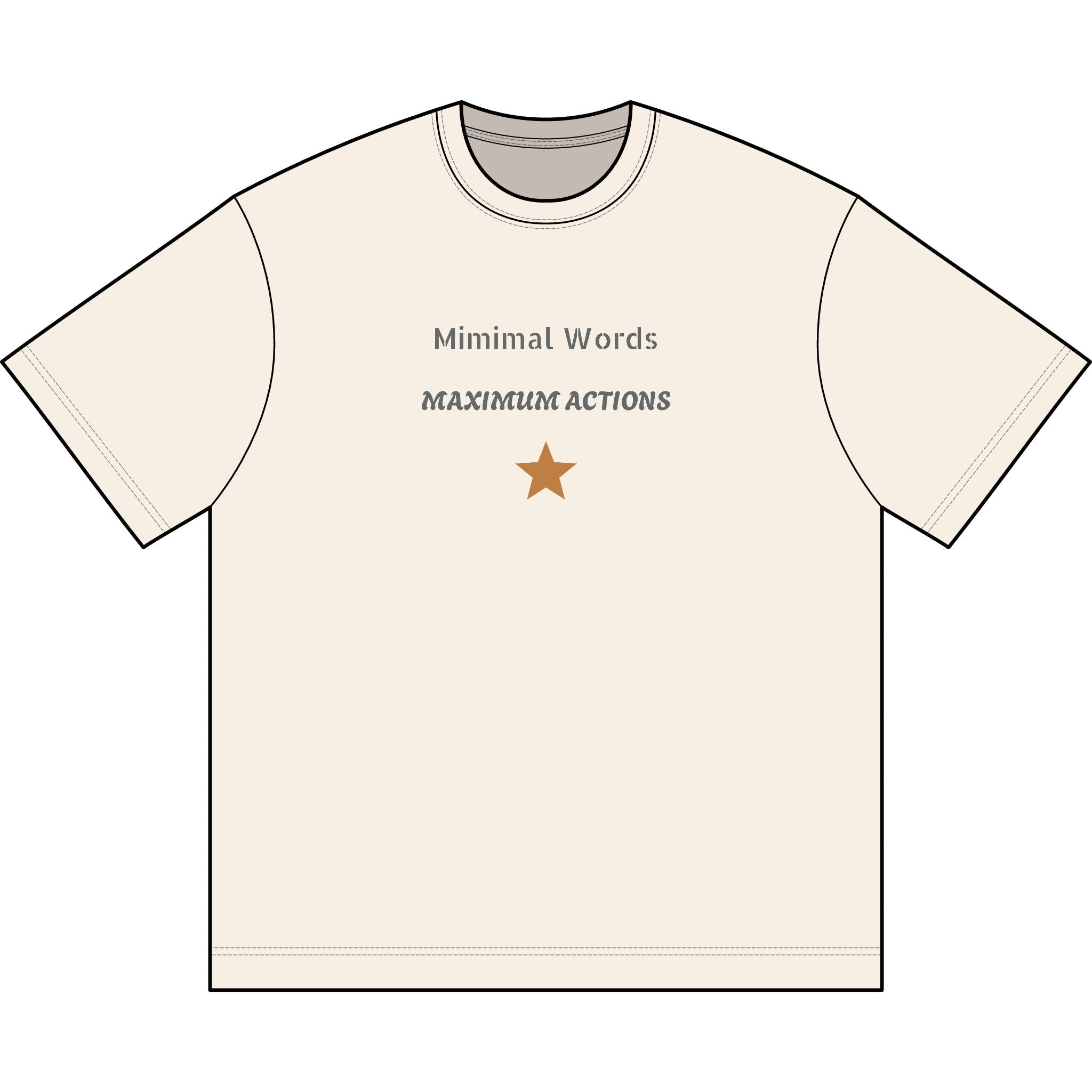 Minimal Words Box Tee – 'Minimal Words, Maximum Actions' Star Graphic