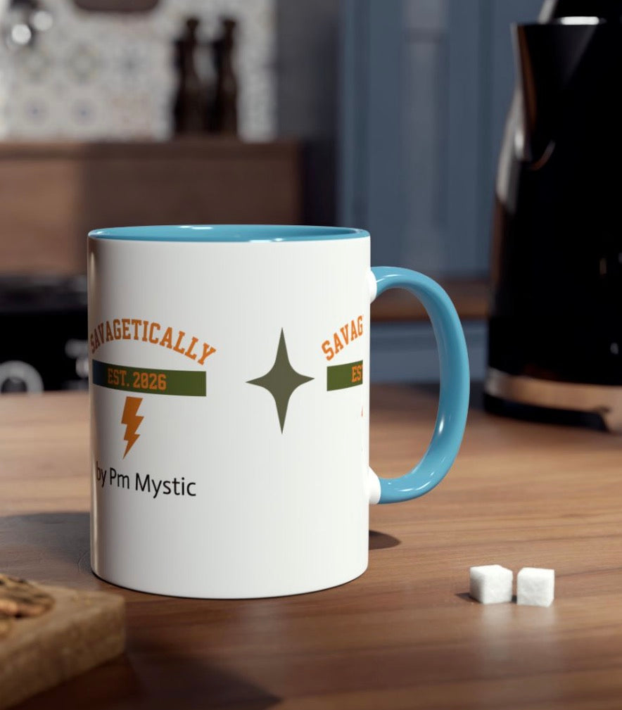 Savagetically EST. 2026 Two-Tone Coffee Mug — 11oz | Pick Me Mystic Wear