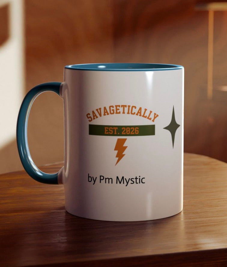 Savagetically EST. 2026 Two-Tone Coffee Mug — 11oz | Pick Me Mystic Wear