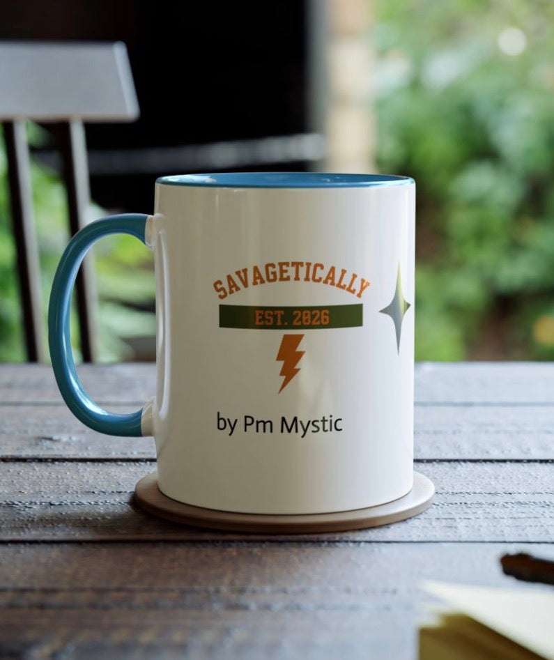 Savagetically EST. 2026 Two-Tone Coffee Mug — 11oz | Pick Me Mystic Wear