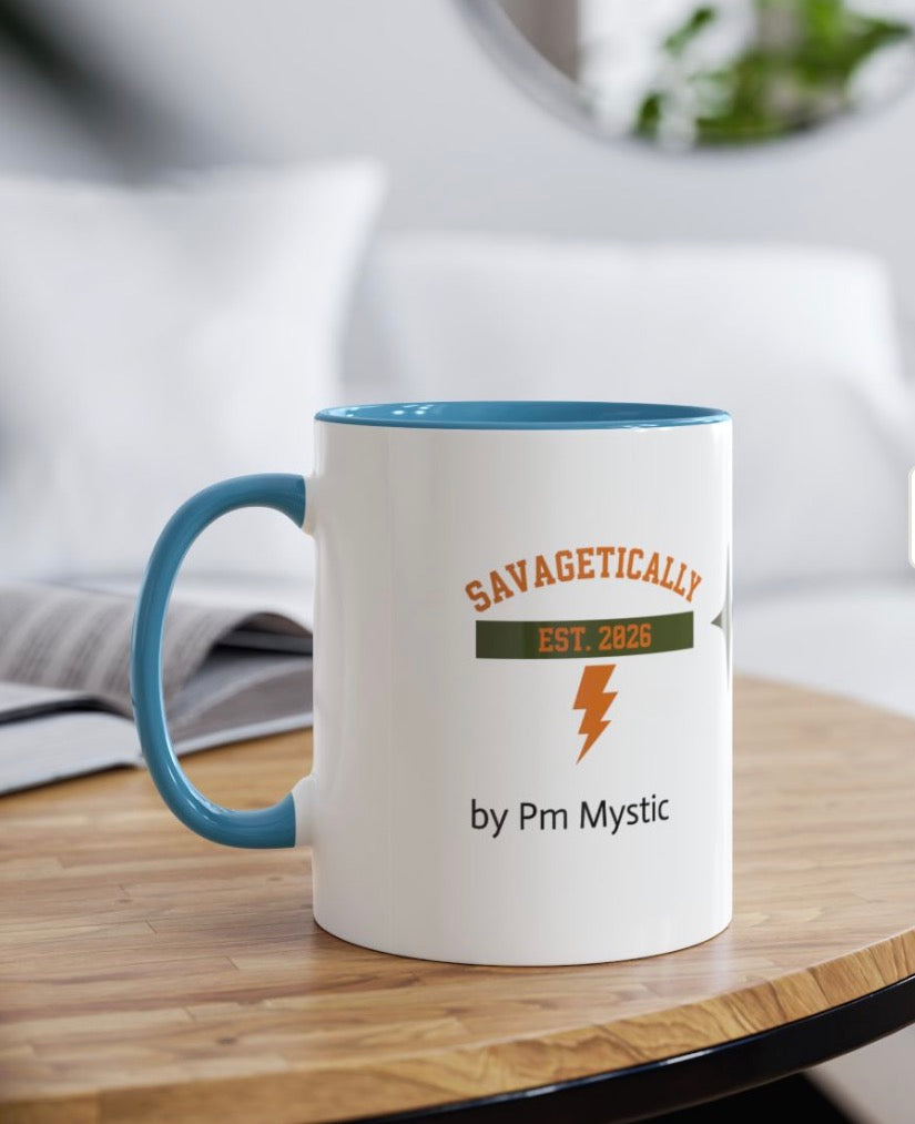 Savagetically EST. 2026 Two-Tone Coffee Mug — 11oz | Pick Me Mystic Wear