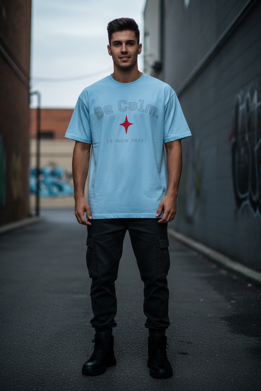 Be Calm Light Blue Tee Lifestyle