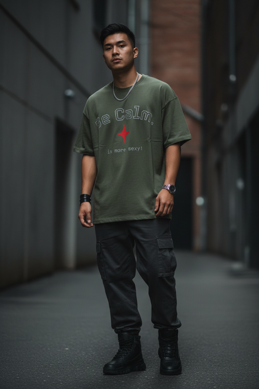 Be Calm Olive Tee Lifestyle