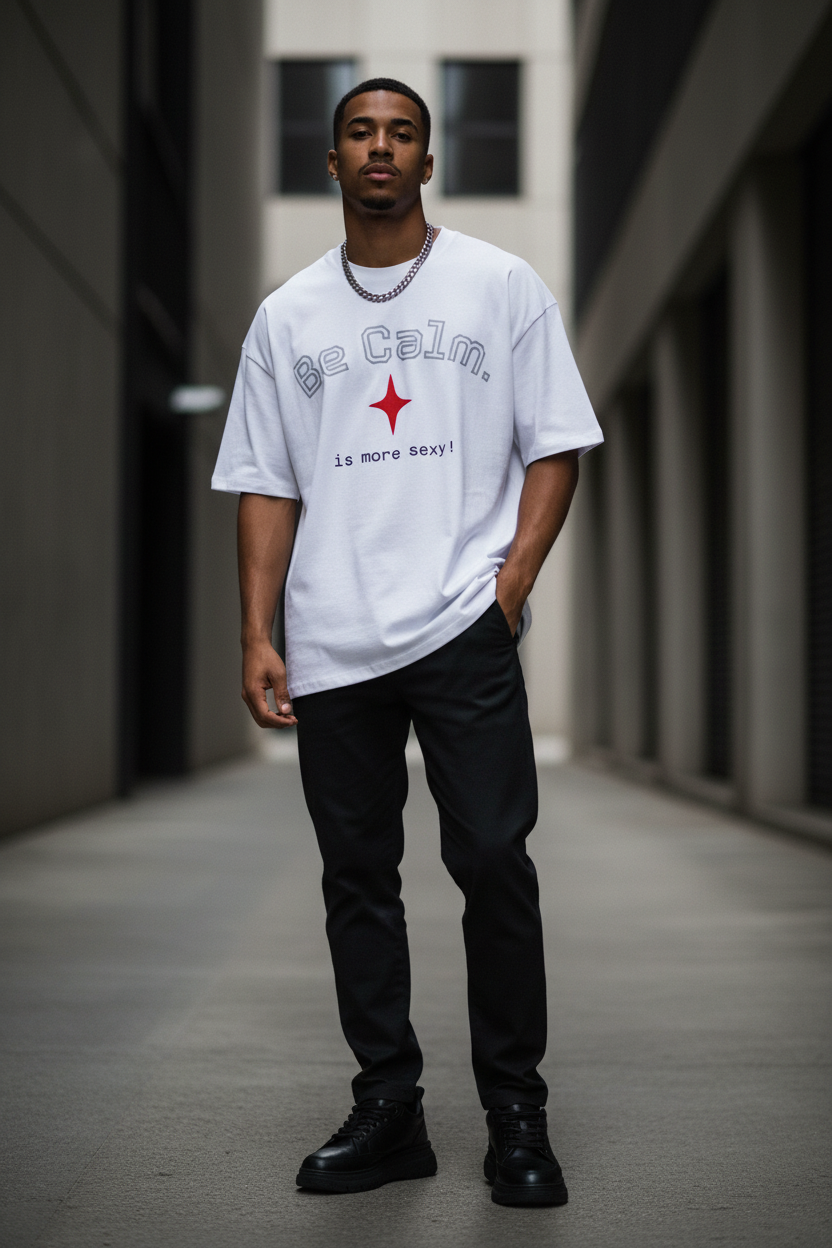 Be Calm White Tee Lifestyle