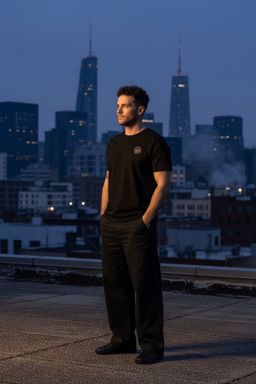 Creator Tee 2.0 — 'Build Your Legacy' Organic Cotton Graphic Tee - Pick Me Mystic WearCreator Tee 2.0 — 'Build Your Legacy' Organic Cotton Graphic TeeT-SHIRTPick Me Mystic WearPick Me Mystic Wear2822383_11870Black - Mixed-race Man RooftopMBlack