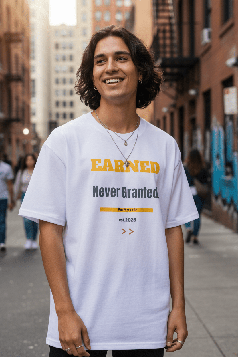 Earned Not Given graphic tee in white – men's oversized streetwear