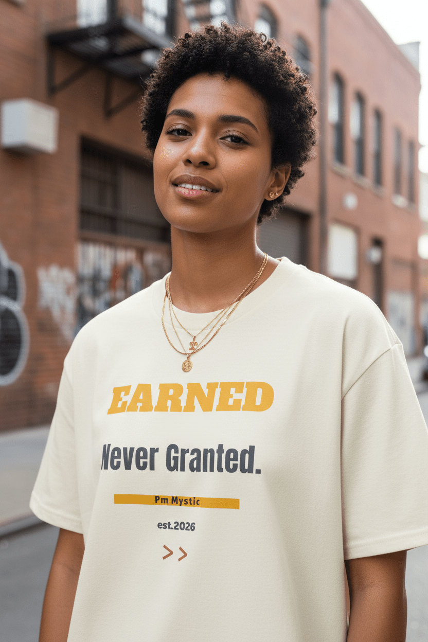 Earned Not Given tee in cream – conscious streetwear by Pick Me