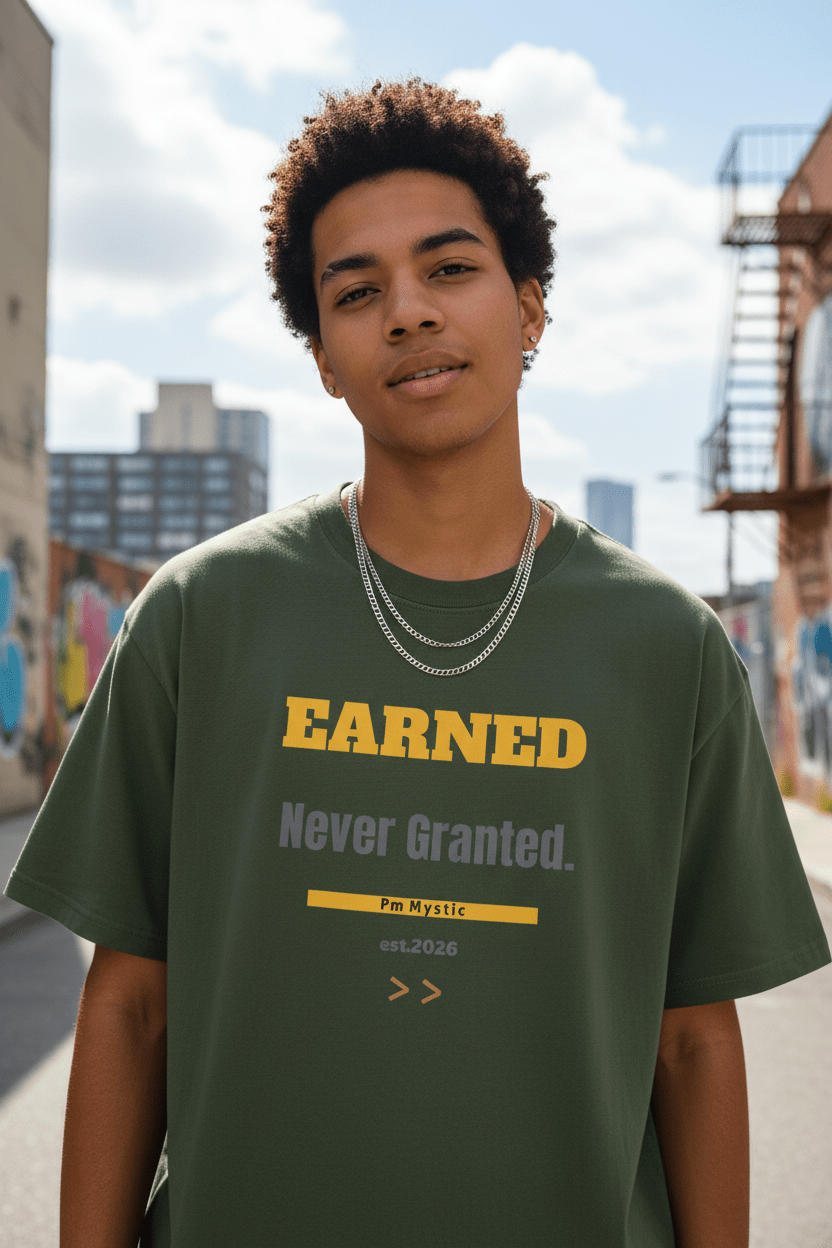 Earned Not Given oversized graphic tee in olive – Pick Me Mystic Wear