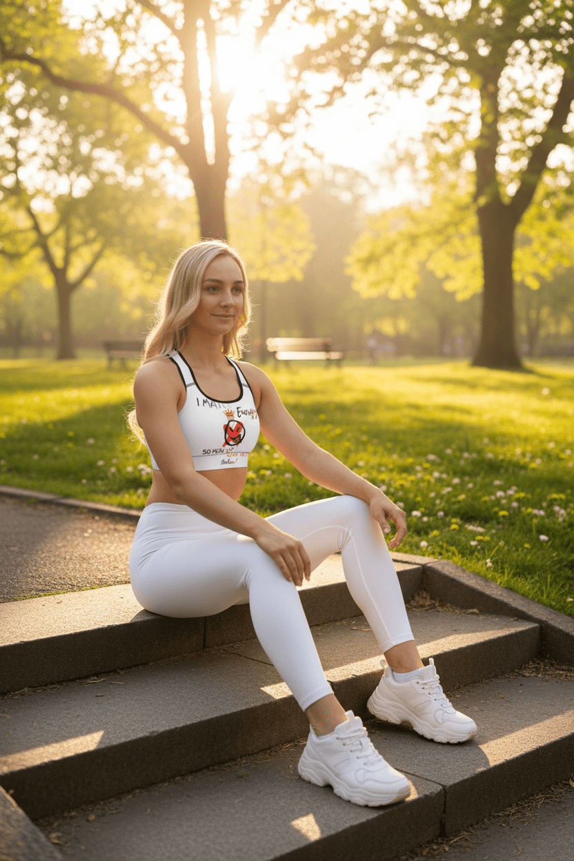 Energy Graphic Sports Bra – East London streets lifestyle shot