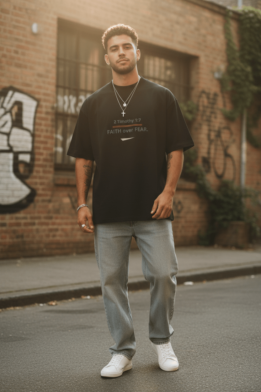 Faith Over Fear Tee | Organic Oversized High Neck | Pick Me Mystic Wear - Pick Me Mystic WearFaith Over Fear Tee | Organic Oversized High Neck | Pick Me Mystic WearT-ShirtPrintifyPick Me Mystic Wear2574035_21002Faith over Fear – BlackSHeather Grey