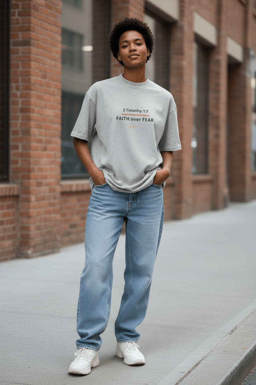 Faith Over Fear Tee | Organic Oversized High Neck | Pick Me Mystic Wear - Pick Me Mystic WearFaith Over Fear Tee | Organic Oversized High Neck | Pick Me Mystic WearT-ShirtPrintifyPick Me Mystic Wear2574035_21002Faith over Fear – Female ModelSHeather Grey