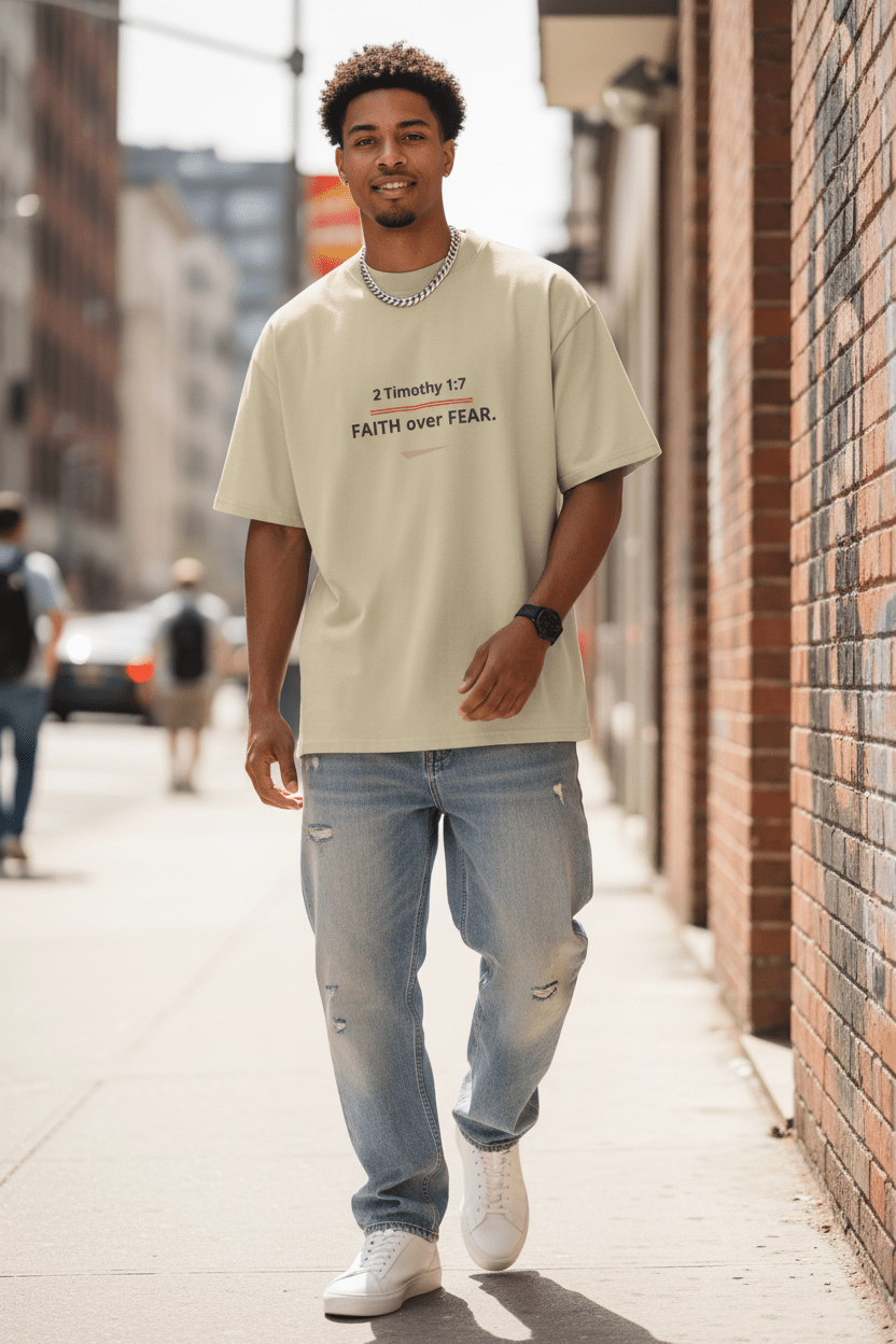 Faith Over Fear Tee | Organic Oversized High Neck | Pick Me Mystic Wear - Pick Me Mystic WearFaith Over Fear Tee | Organic Oversized High Neck | Pick Me Mystic WearT-ShirtPrintifyPick Me Mystic Wear2574035_21002Faith over Fear – StoneSHeather Grey
