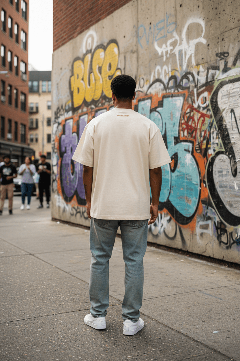 Men's oversized boxy tee in cream – relaxed boxy fit Pick Me Wear