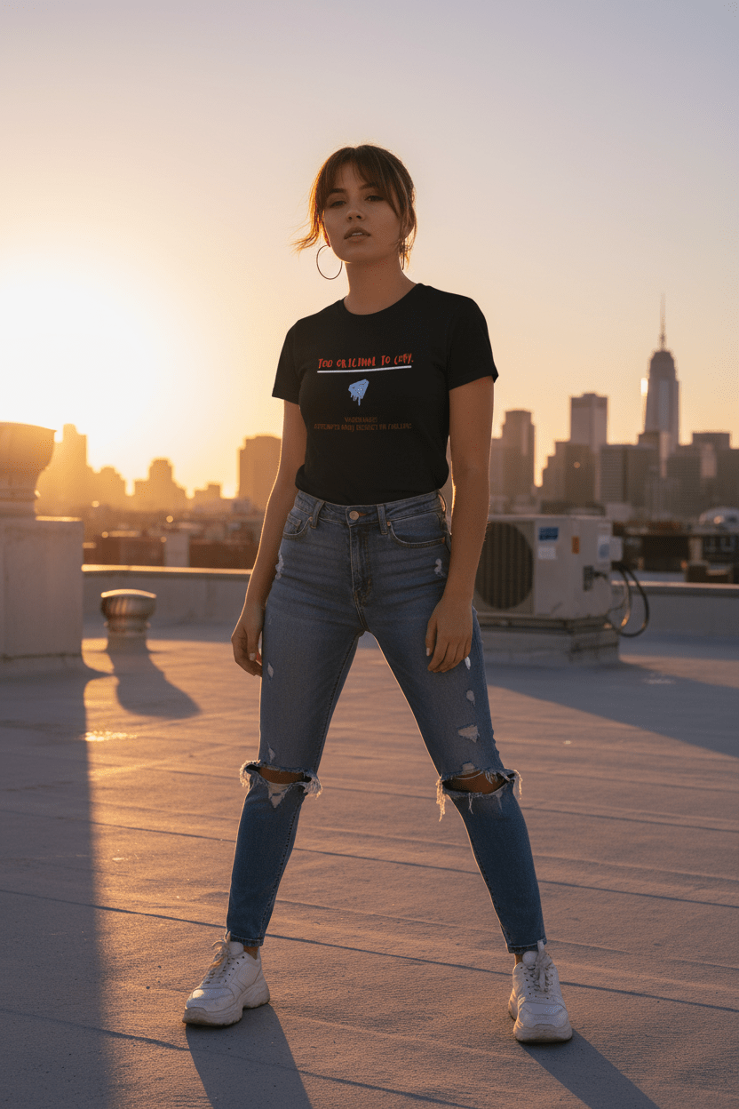 Pick Me Mystic Tee - Rooftop Golden Hour Mockup - Pick Me Mystic Wear