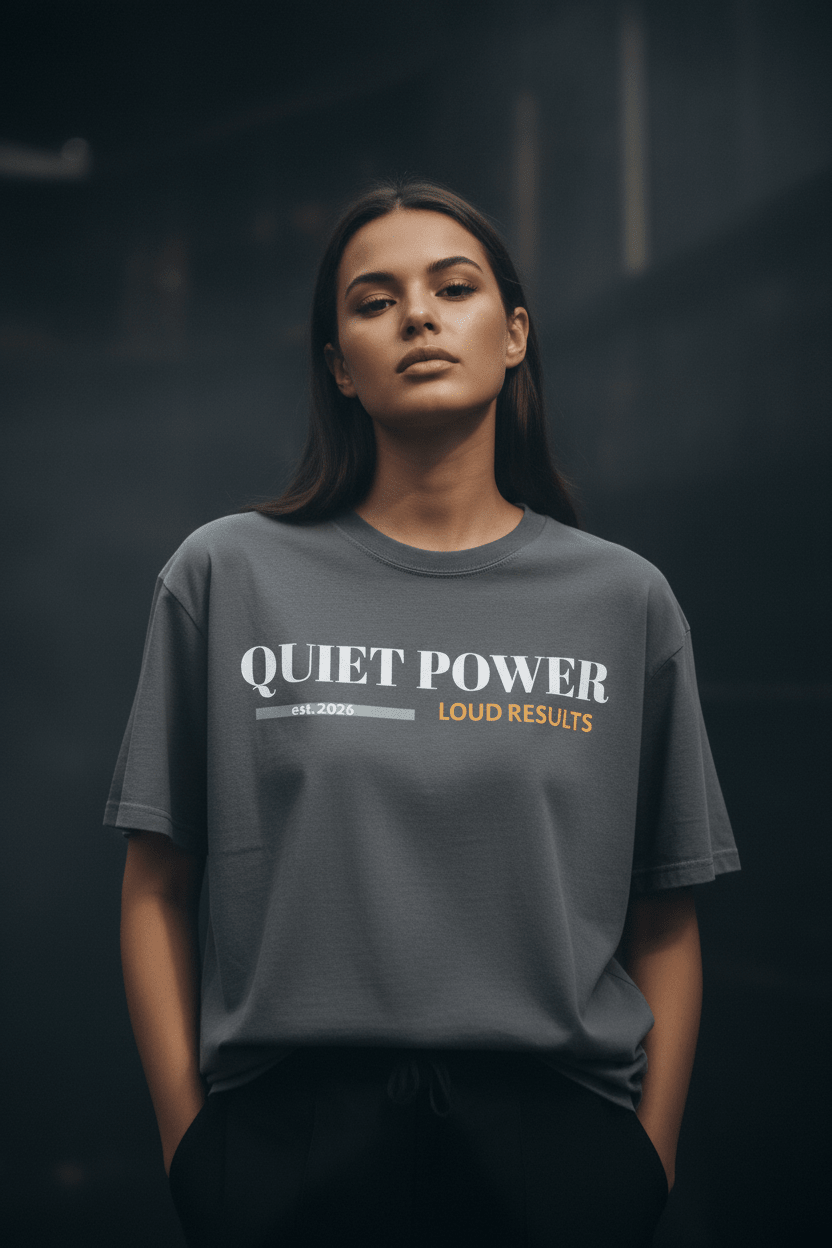 Quiet Power Graphic Tee — Move in Silence heavyweight print, relaxed fit streetwear