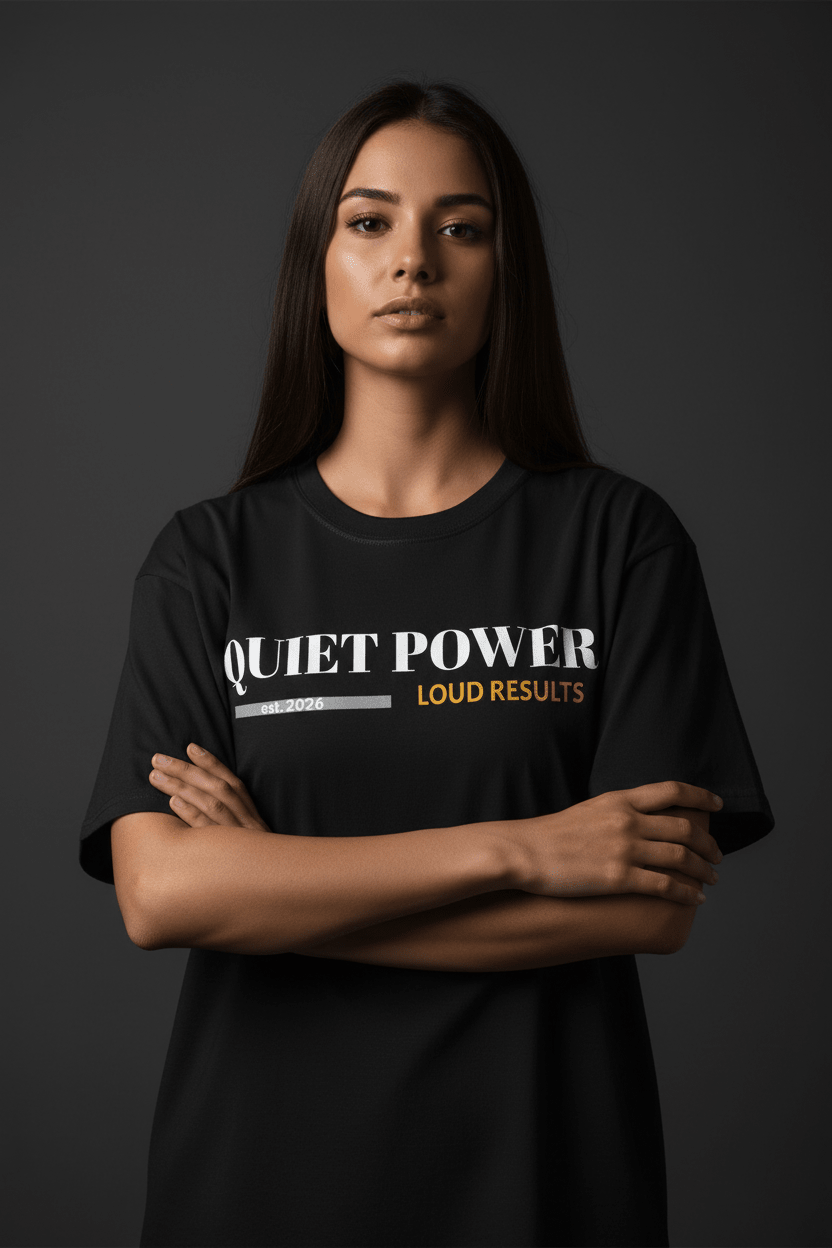Quiet Power Graphic Tee — Move in Silence heavyweight print, relaxed fit streetwear