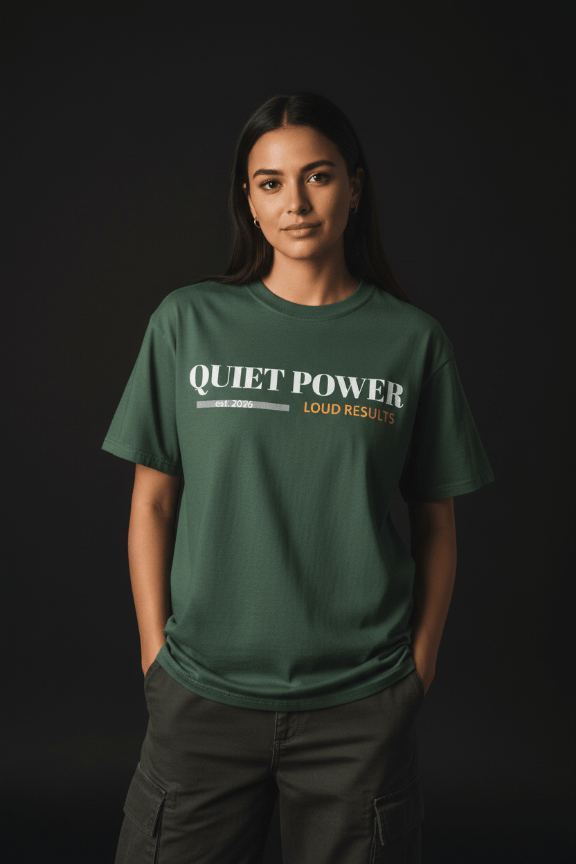 Quiet Power Graphic Tee — Move in Silence heavyweight print, relaxed fit streetwear