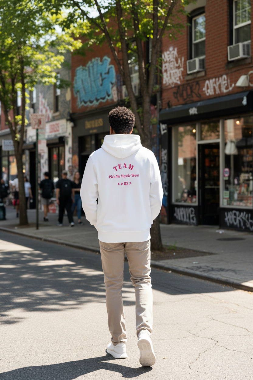 White hoodie back lifestyle image
